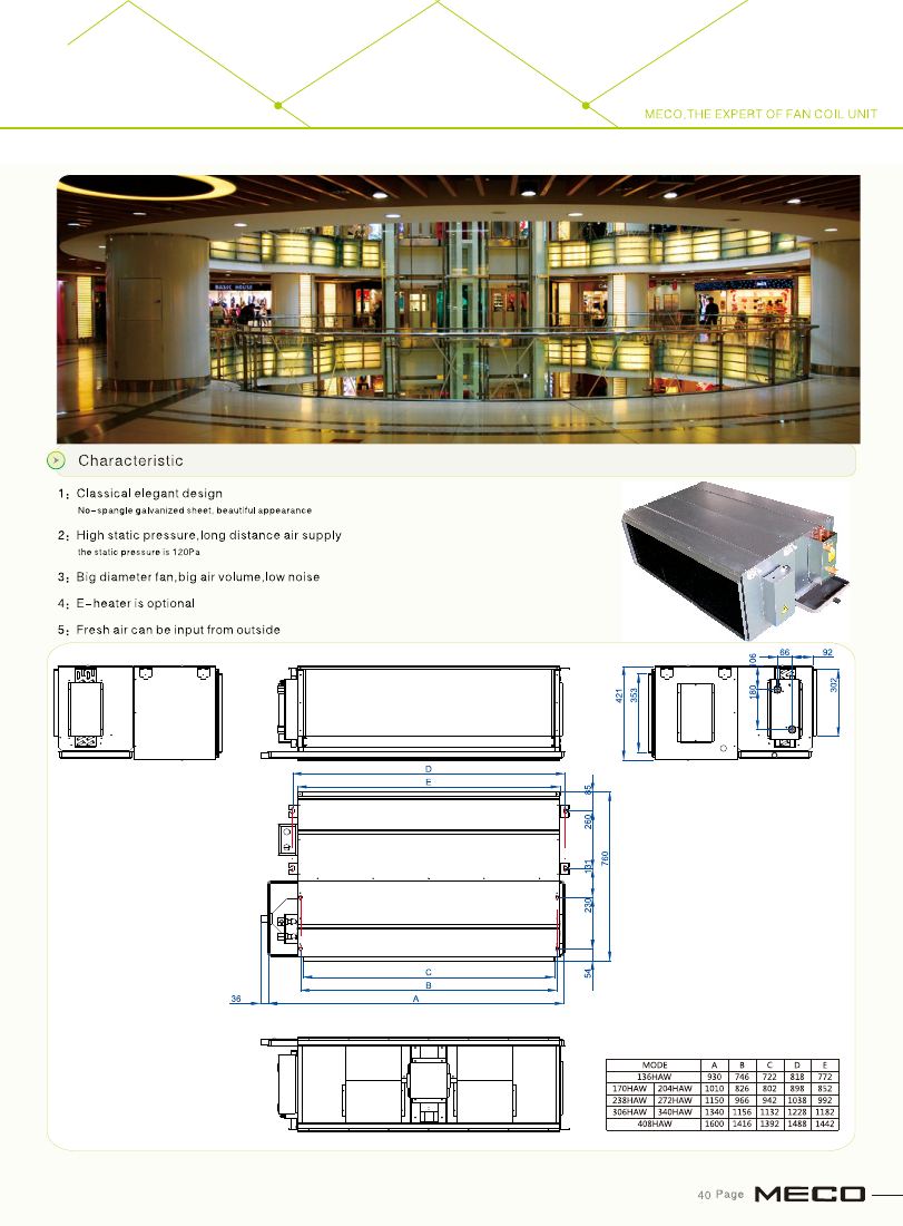 FHM series high static pressure ducted fan coil