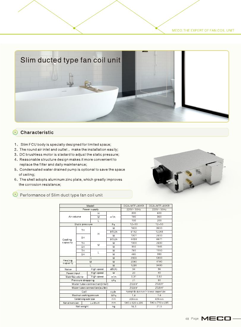 Slim ducted type fan coil unit